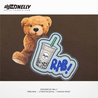 Xiaonili ins fashionable lazy loose brown bear sweatshirt oversize men and women 2023 autumn and winter new bf (N0932)