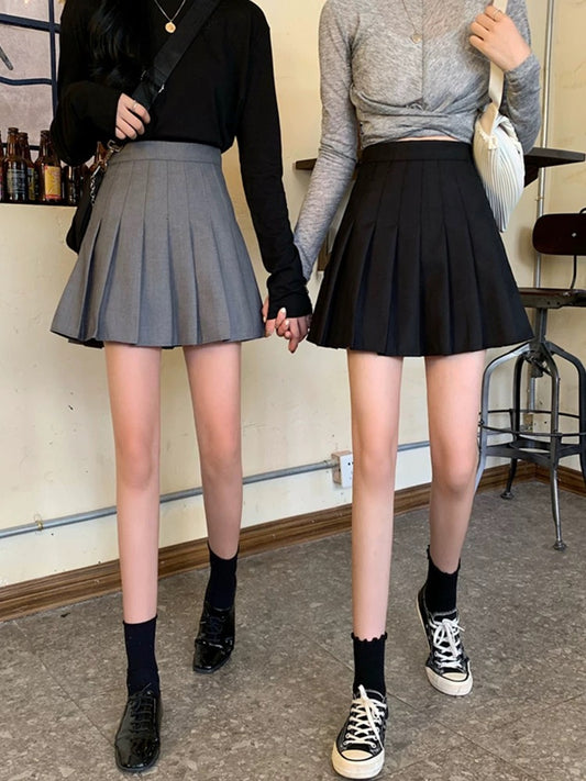 Gray pleated skirt skirt women's spring and autumn new high waist slim summer thin jk short skirt large size a-line skirt