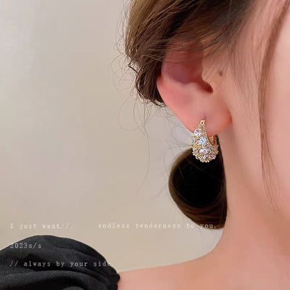 Real gold electroplating light luxury fashion zircon bag ear buckle personality high-end sense earrings female net red temperament earrings