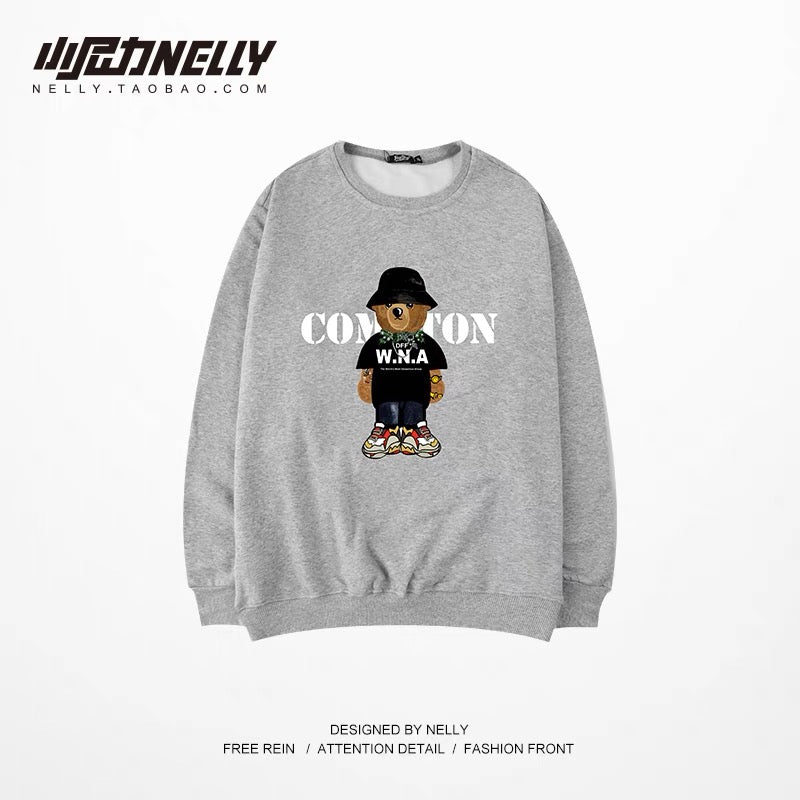 Hong Kong style cartoon Korean version casual male and female couple chic retro ins super hot velvet sweatshirt bf student jacket (N9324)