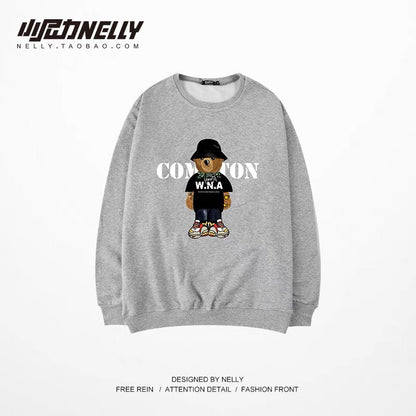 Hong Kong style cartoon Korean version casual male and female couple chic retro ins super hot velvet sweatshirt bf student jacket (N9324)