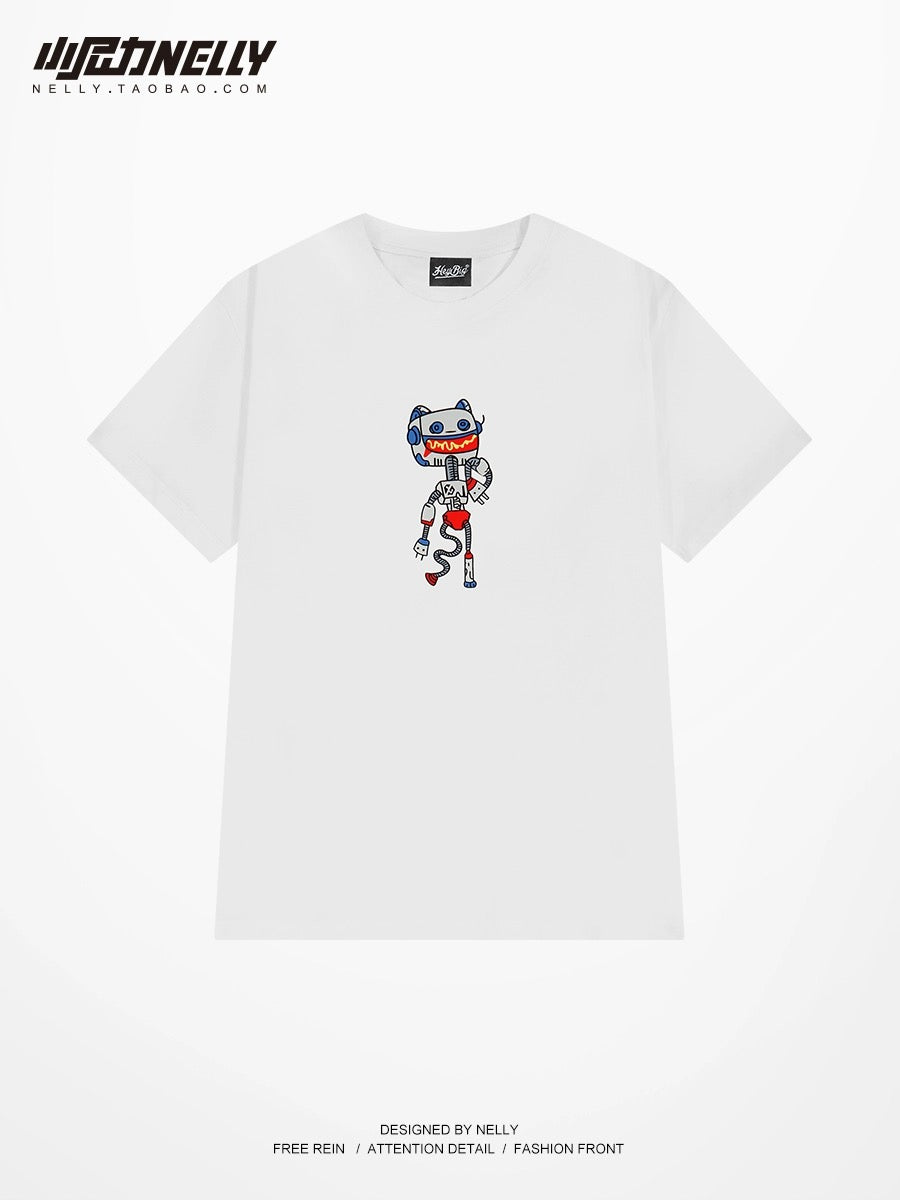 Fun cartoon anime robot pure cotton t-shirt men's and women's short-sleeved spring design loose half-sleeved versatile top