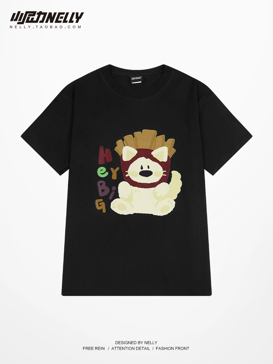 Pure cotton loose American short-sleeved T-shirt for men summer 2024 new couple half-sleeved cartoon men and women trendy brand T-shirt