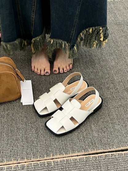 【GAseven Xiaoqijia】Korean Dongdaemun woven Roman shoes women's back strap beach Baotou sandals women