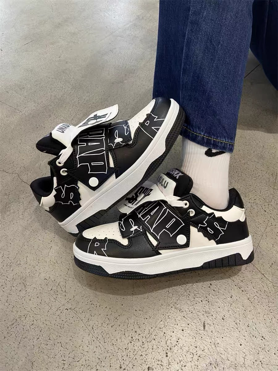 Niche design chic letters contrasting color double tongue skate shoes couple hip-hop trendy sneakers versatile thick soles