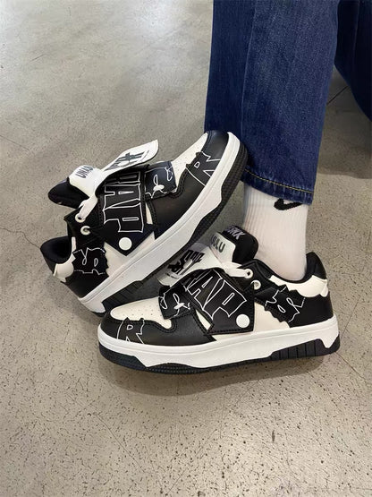 Niche design chic letters contrasting color double tongue skate shoes couple hip-hop trendy sneakers versatile thick soles
