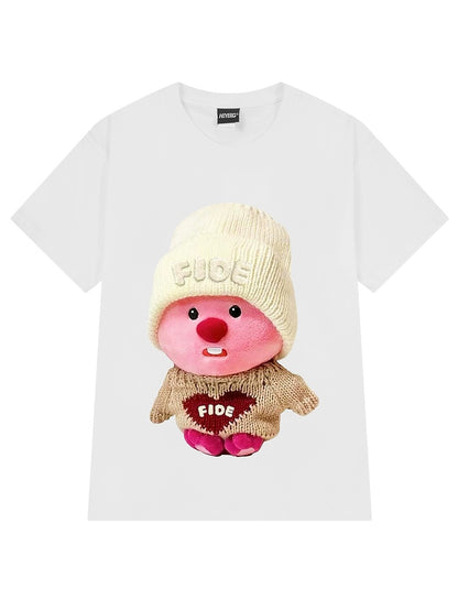 National trendy brand couple cartoon printed short-sleeved 2024 summer new casual youth loose printed T-shirt for men and women