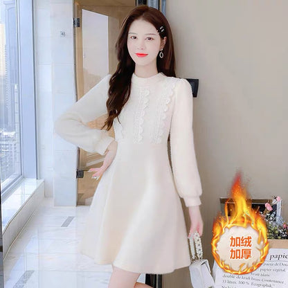 lolita winter velvet inner dress for women autumn and winter 2022 new age-reducing knitted bottoming skirt for small people