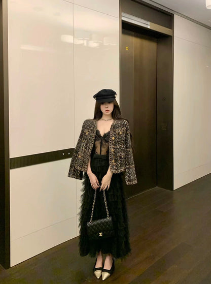 Xiaoxiangfeng tweed short coat for women autumn and winter 2023 new style French style lady loose long-sleeved cardigan top