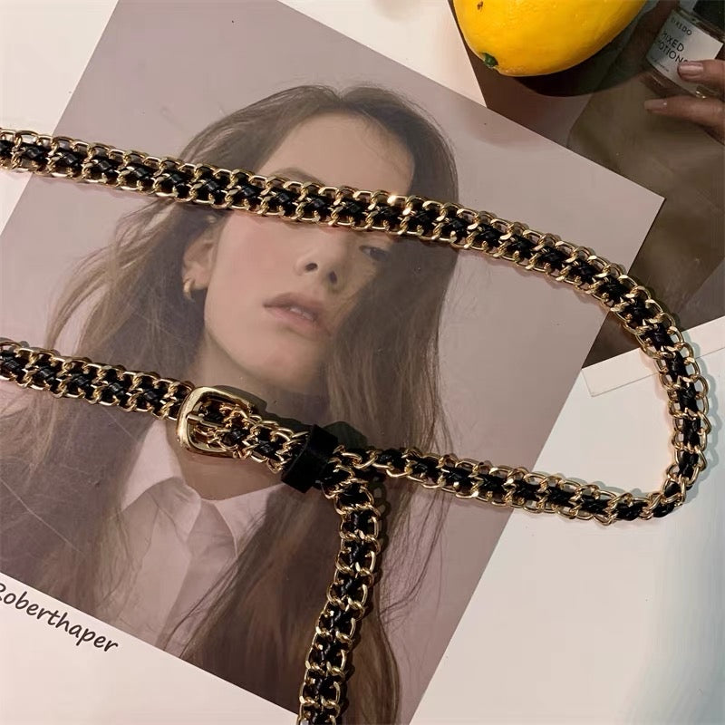 Retro all-match waist chain female 2023 new trendy Korean version accessories metal thin chain woven belt with skirt suit g