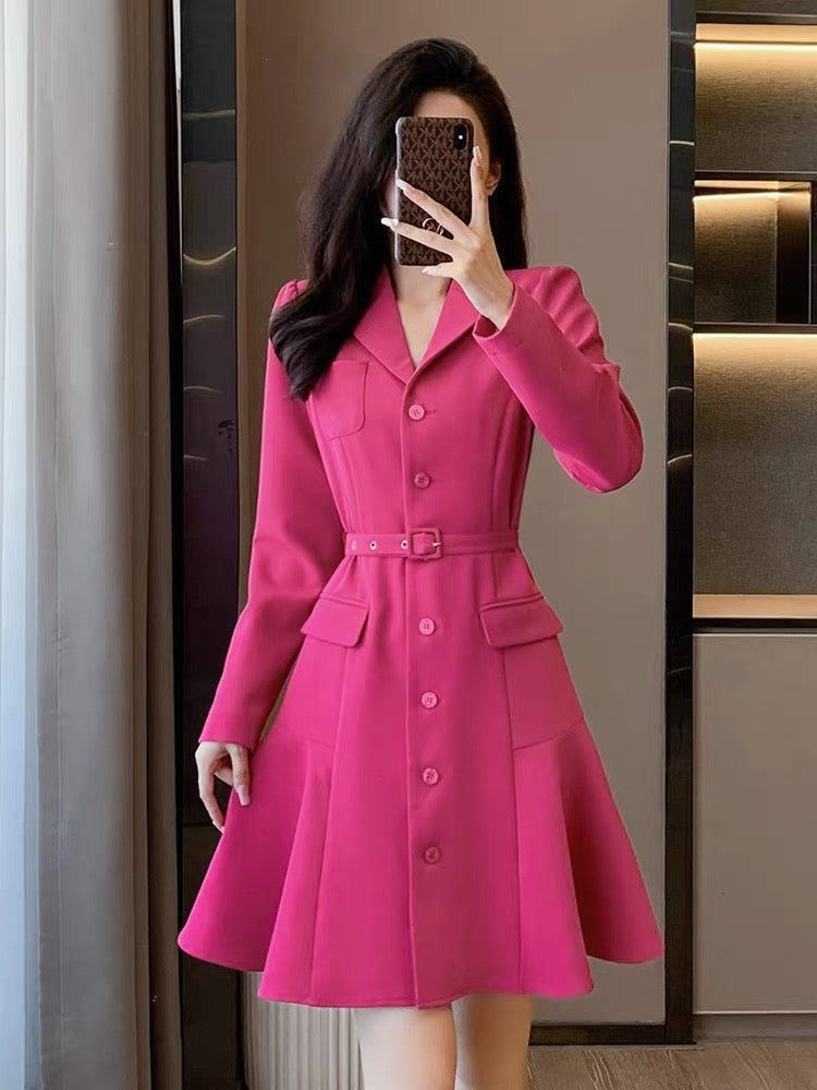 High-end light luxury and beautiful temperament dress women's autumn 2023 new model slim-fit rose red suit skirt for ladies