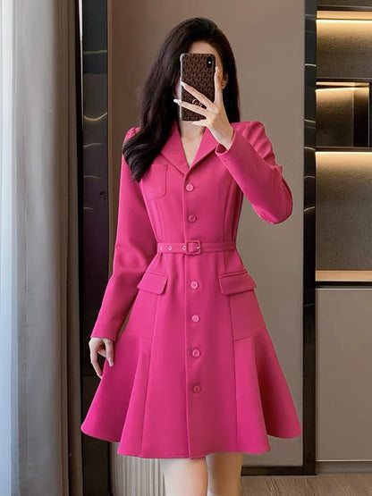 High-end light luxury and beautiful temperament dress women's autumn 2023 new model slim-fit rose red suit skirt for ladies