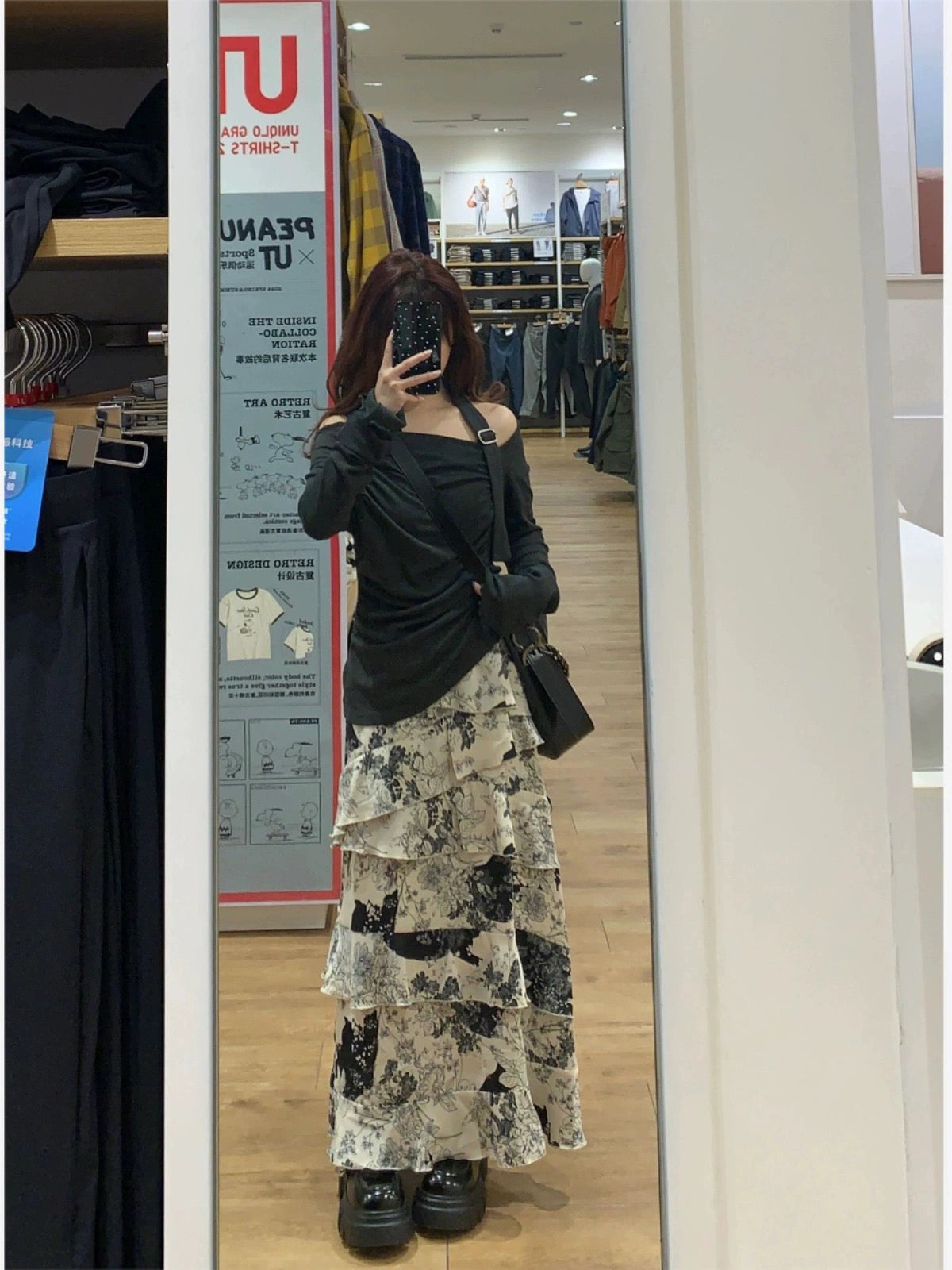 2024 summer new style ruffled floral cake skirt retro high waist slim a-line short long skirt two-piece suit