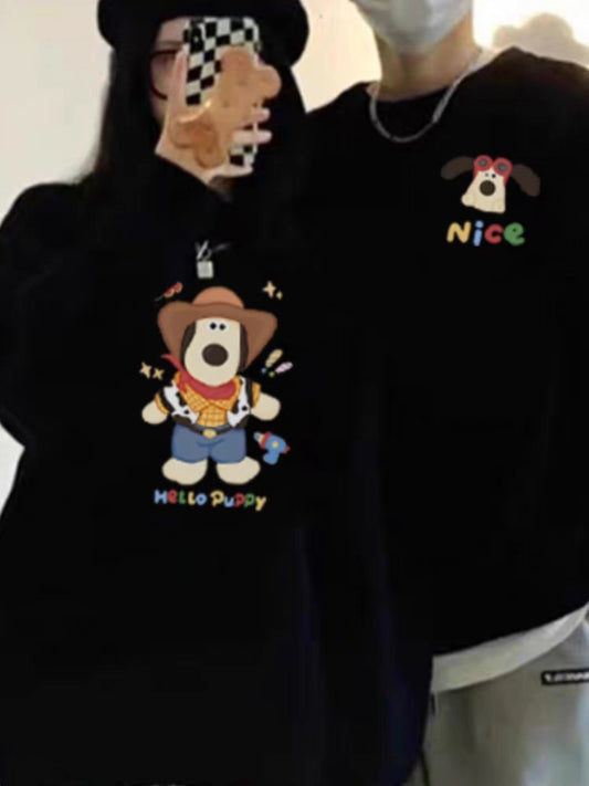 Early autumn diy couple cartoon sweatshirt spring and autumn 2023 new trendy high-end niche super popular autumn clothes
