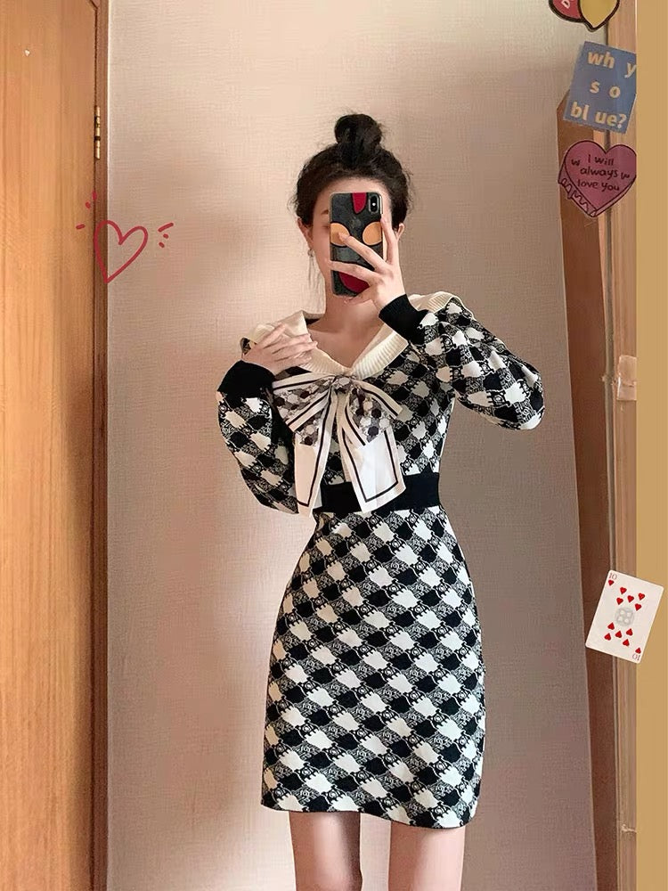 2023 new summer women's clothing small fragrance style high-end niche design temperament retro slim knitted dress T3499