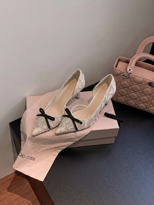 Jianghou 2026 Exquisite Women's High Heels: Elegant Stilettos with D'Orsay Cutouts, Soft Bow Detail, and Chinese Qipao Style.