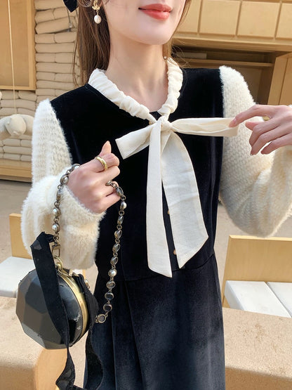 [01.22 New Products 95% Off] Velvet Waist Splicing Dress Women's 2024 New Style Slim Skirt
