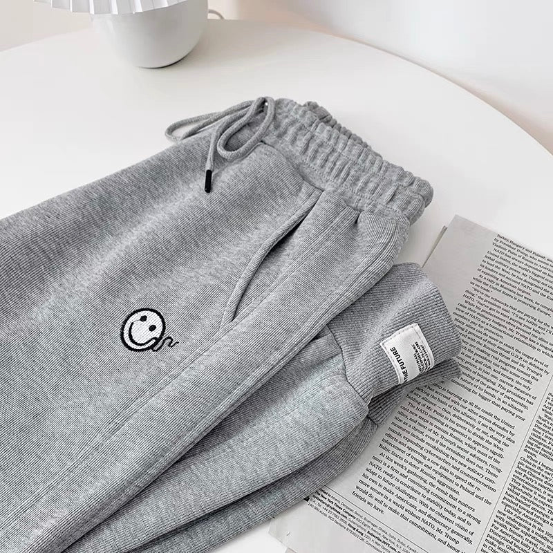 Special offer/Korean version of smiley face embroidered ankle-length sweatpants for women spring new elastic high-waisted loose casual sweatpants