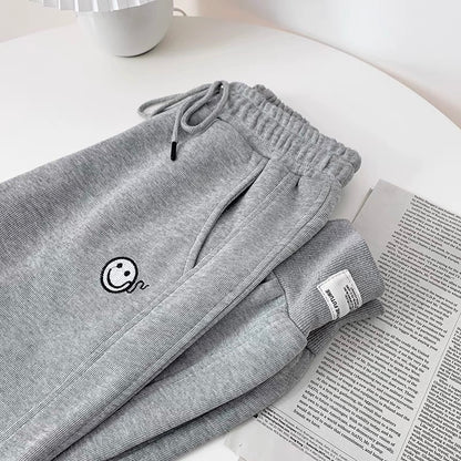 Special offer/Korean version of smiley face embroidered ankle-length sweatpants for women spring new elastic high-waisted loose casual sweatpants