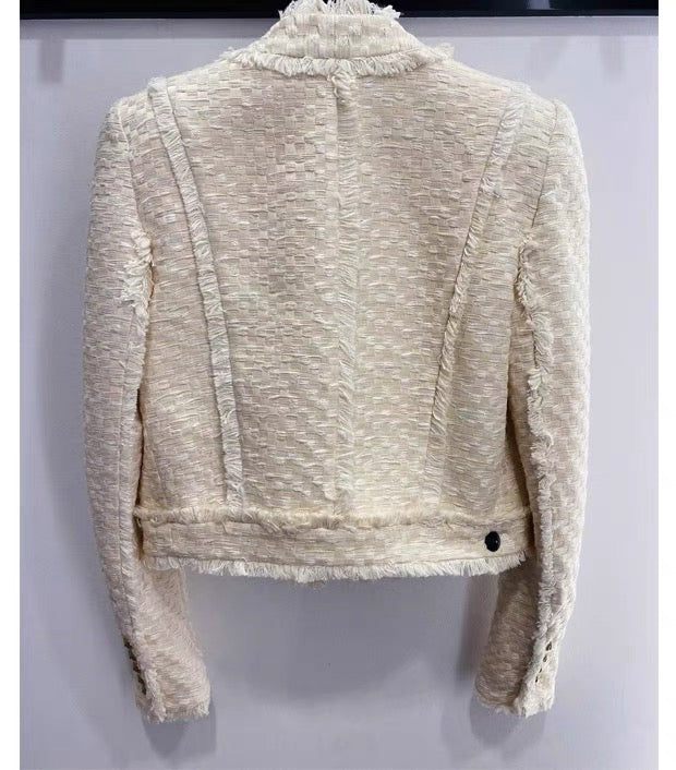 French ladylike temperament short coat for women 2023 spring new style light mature style double-breasted tweed small fragrant style top
