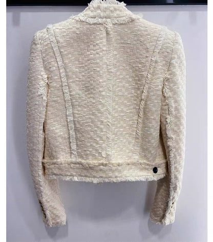French ladylike temperament short coat for women 2023 spring new style light mature style double-breasted tweed small fragrant style top