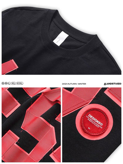 Xu Tailang fashion short-sleeved T-shirt men's ins trend summer fashion brand Hong Kong style design top loose three-quarter sleeve T-shirt