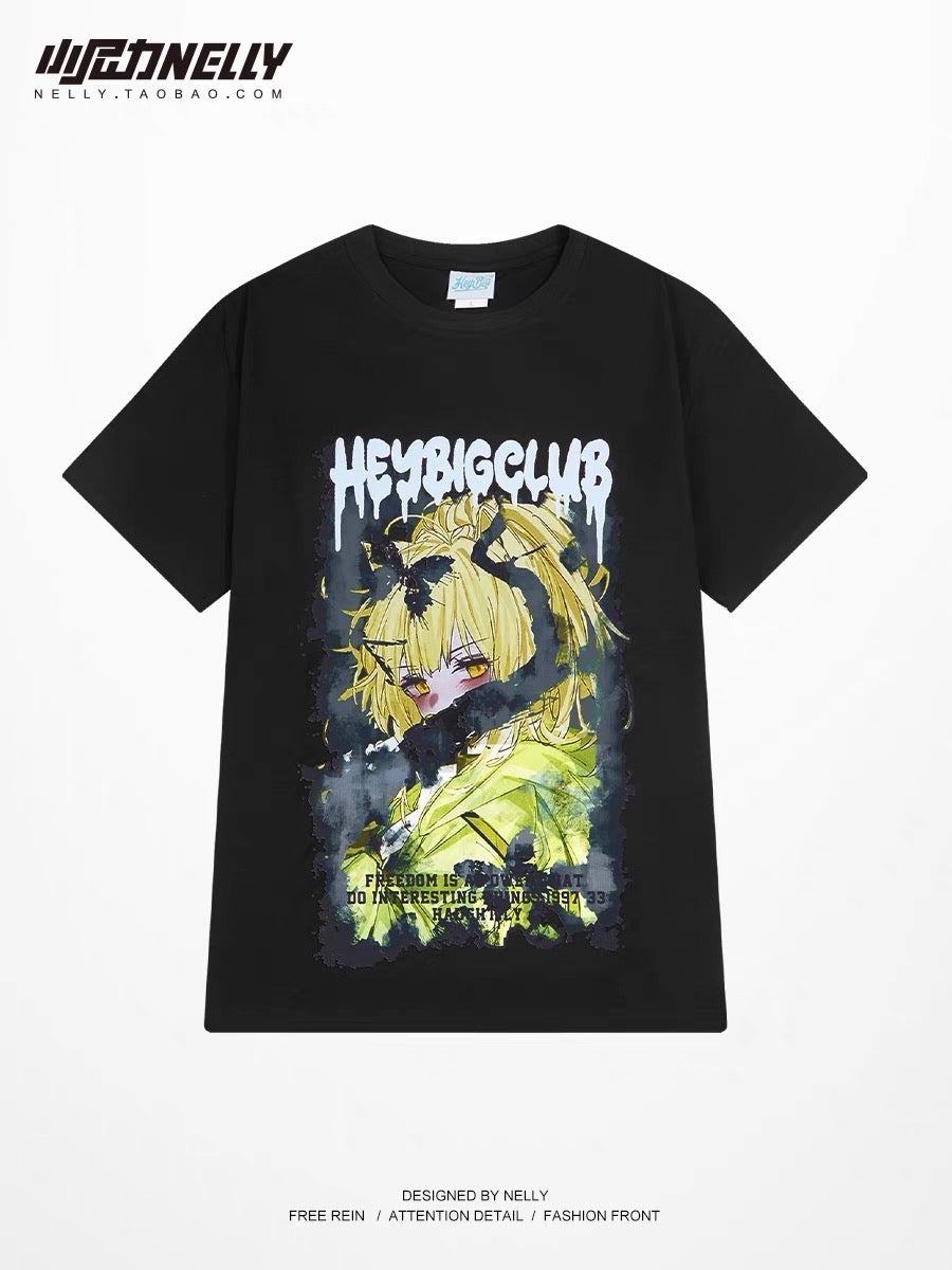 European and American trendy brand cartoon short-sleeved t-shirt women and men loose street style hip-hop trendy cool half-sleeved oversize top summer