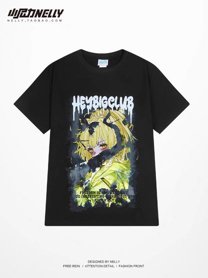 European and American trendy brand cartoon short-sleeved t-shirt women and men loose street style hip-hop trendy cool half-sleeved oversize top summer