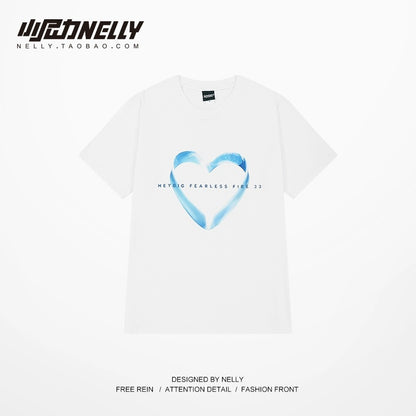 ins love mobius strip printed half-sleeved men and women 2024 summer niche design loose short-sleeved T-shirt