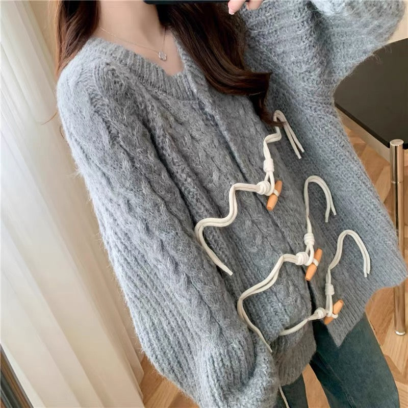 Loose and lazy style fashionable design knitted sweater cardigan for women 2023 new autumn style age-reducing jacket (S0614)