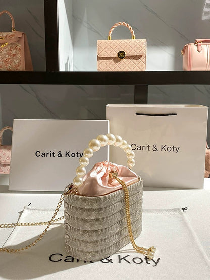 Carit Koty Fairy Pearl Full Diamond Handbag 2023 New French Niche Rhinestone Chain Banquet Bag