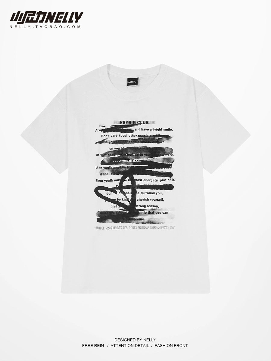 ins trend heavyweight brand lined letter pure cotton short-sleeved T-shirt men and women summer couple casual T-shirt half-sleeve