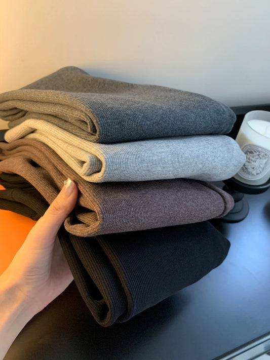 A-Yi Striped Slim Fit Elastic Leggings for Women, Fleece Lined, Autumn/Winter, Black, High Waist, Slimming and Tight-Fitting Pants