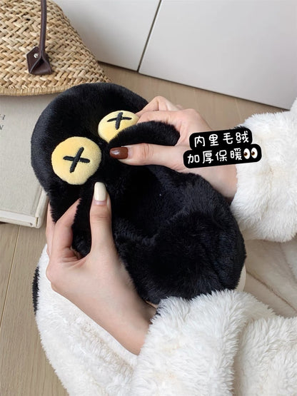 Thin strips of plush funny and cute cotton slippers for couples winter home use bags and warm men and women cartoon cotton shoes