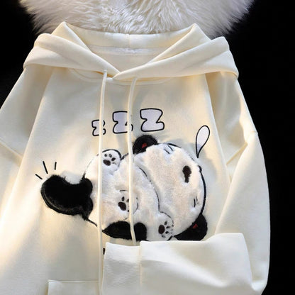 Oversize floral gray hooded sweatshirt for women 2023 new embroidered cartoon loose American style lazy chic jacket