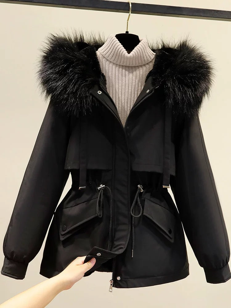 Parker women's cotton-padded jacket 23 winter new style plus velvet thickened cotton-padded jacket Korean style small short down-padded jacket