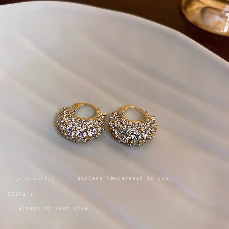 Real gold electroplating light luxury fashion zircon bag ear buckle personality high-end sense earrings female net red temperament earrings