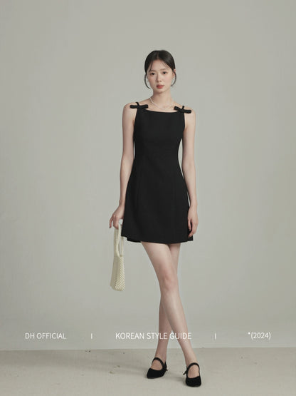 DH OFFICIAL Big Flower [Miss] Design Butterfly Suspender Little Black Dress Female Korean Lady Temperament Dress