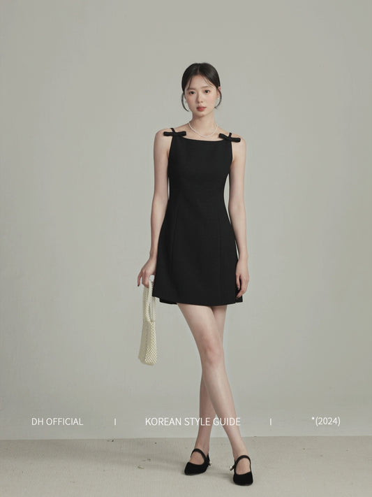 DH OFFICIAL Big Flower [Miss] Design Butterfly Suspender Little Black Dress Female Korean Lady Temperament Dress