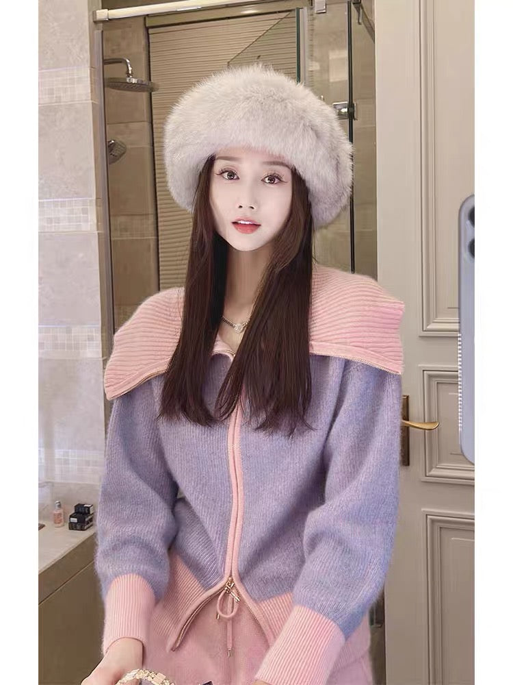 2023 Autumn and Winter New Women's Clothing Royal Sister Style Korean Drama Sweater Small Fragrance Style Lady's Wide-leg Pants Two-piece Suit (V5512)