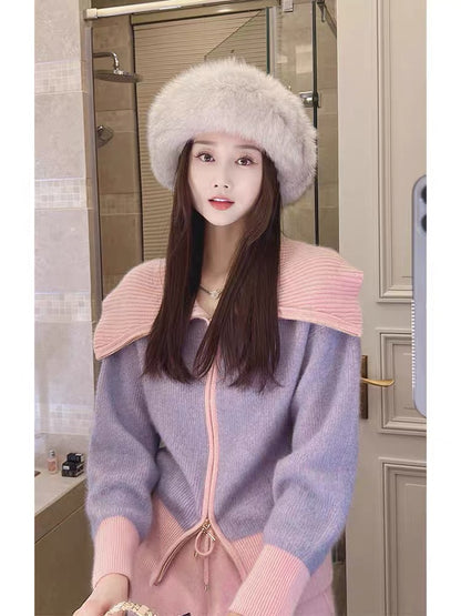 2023 Autumn and Winter New Women's Clothing Royal Sister Style Korean Drama Sweater Small Fragrance Style Lady's Wide-leg Pants Two-piece Suit (V5512)