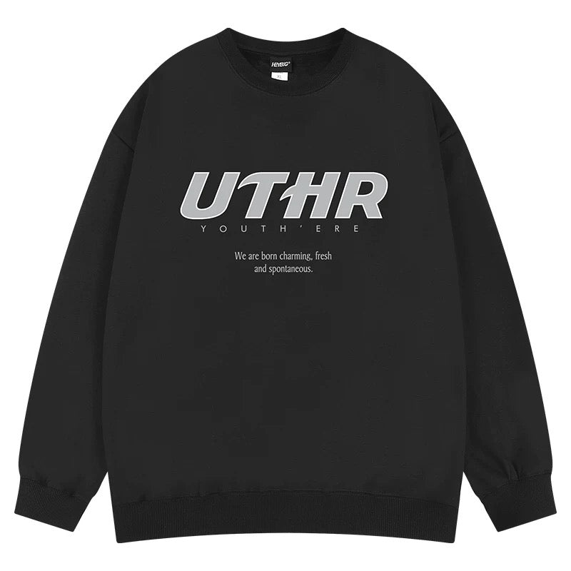 Heavyweight crew neck sweatshirt men's winter American retro hip-hop trendy brand printed casual top plus velvet thickened jacket