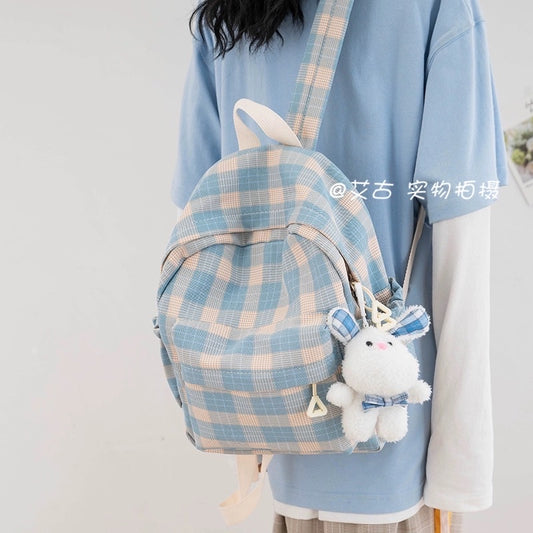 Ins Mori high-value shoulder bag female niche foreign style plaid backpack college students light and small shopping bag