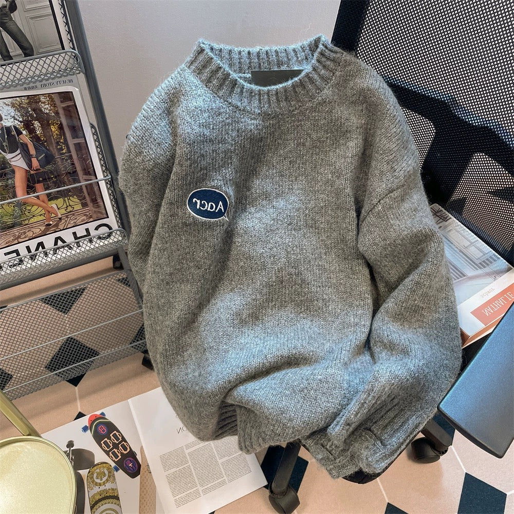 American lazy chic Hong Kong style retro cartoon soft waxy sweater for men and women autumn and winter design street-blasting couple sweater