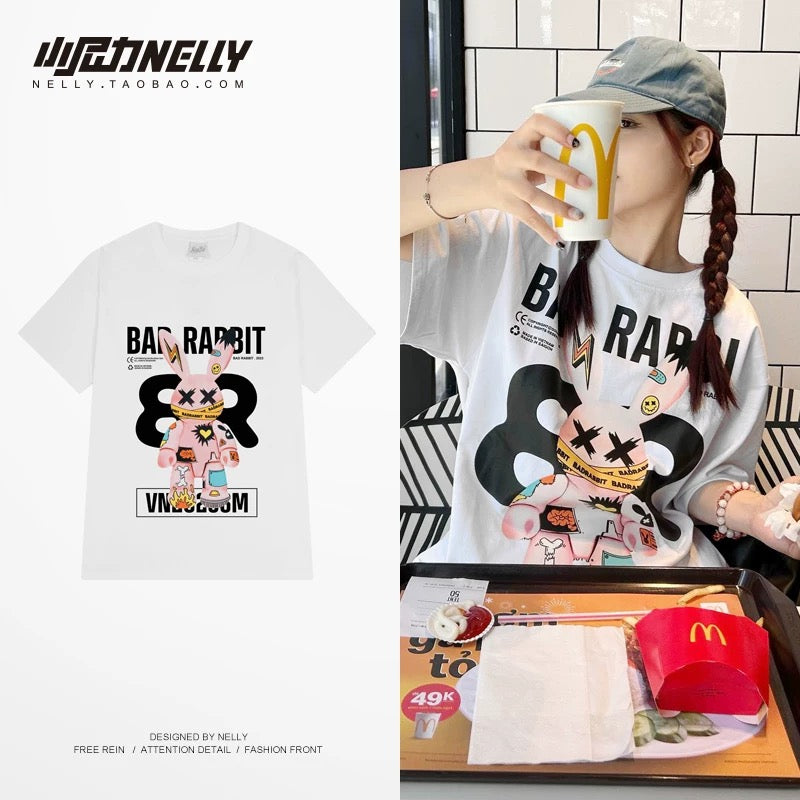 American cartoon cat print round neck short sleeve men and women summer 2025 couple pure cotton t-shirt half sleeve bottoming shirt trend