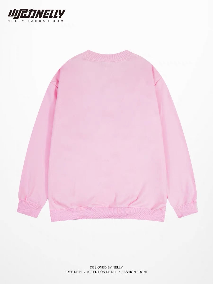 Rabbit sweatshirt men's spring and autumn American heavy pullover pink long-sleeved T-shirt trendy brand large size loose couple clothes