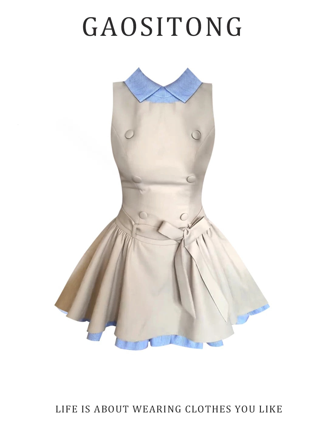 GAOSITONG Women's Summer Double-Breasted A-Line Dress – "French Heiress" Style, Faux-Layered Design with Striped Color-Blocking