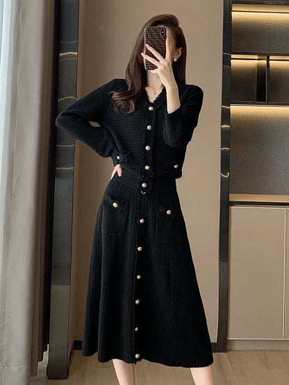 2023 Autumn and Winter New French Style Knitted Fashion Suit Skirt Women's Slim Fit Two-piece Skirt