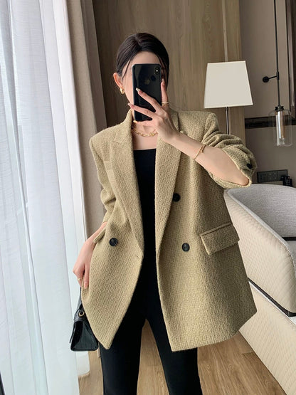 Guoge's suit single-sided woolen coat for women 2023 autumn and winter new style high-end temperament short shoulder woolen coat