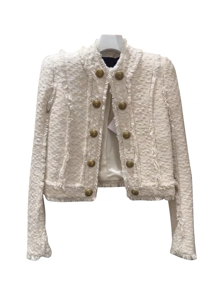 French ladylike temperament short coat for women 2023 spring new style light mature style double-breasted tweed small fragrant style top